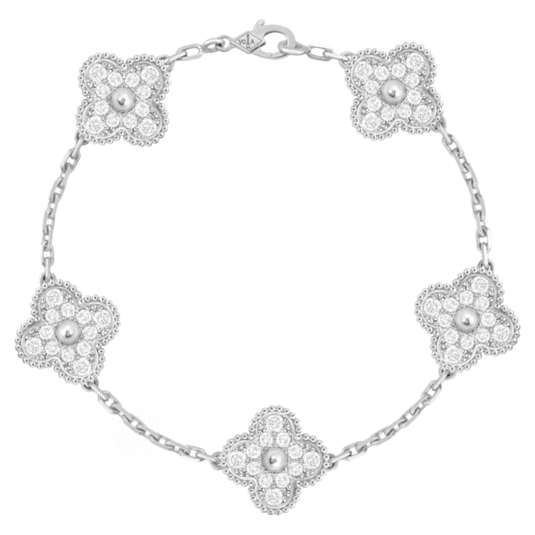 PULSERA TIPO VAN CLEEF PLATEADA CON CRISTALES